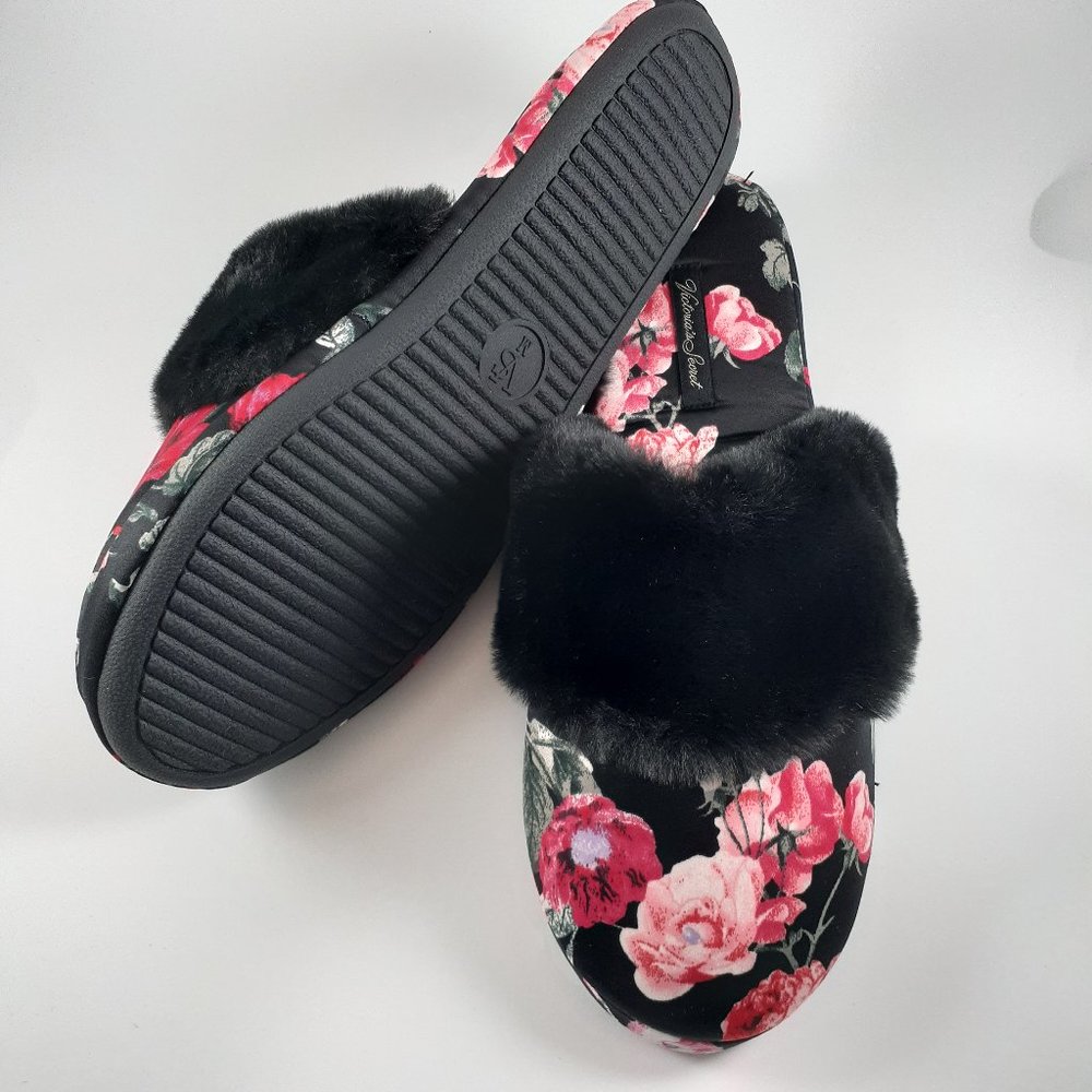 VICTORIA SECRET | FLORAL BEDROOM SLIPPERS WITH FUR